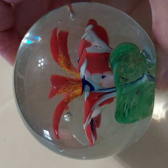 STAMPED Glass Flower Paperweight by I N F has a couple of nicks,Multicolor. - Picture 4 of 8